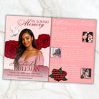 6 Pages Red Rose Funeral Program Template, Bi-Fold Funeral Program, Obituary Celebration Of Life Program, Digital Download - Editable Memorial Canva Template