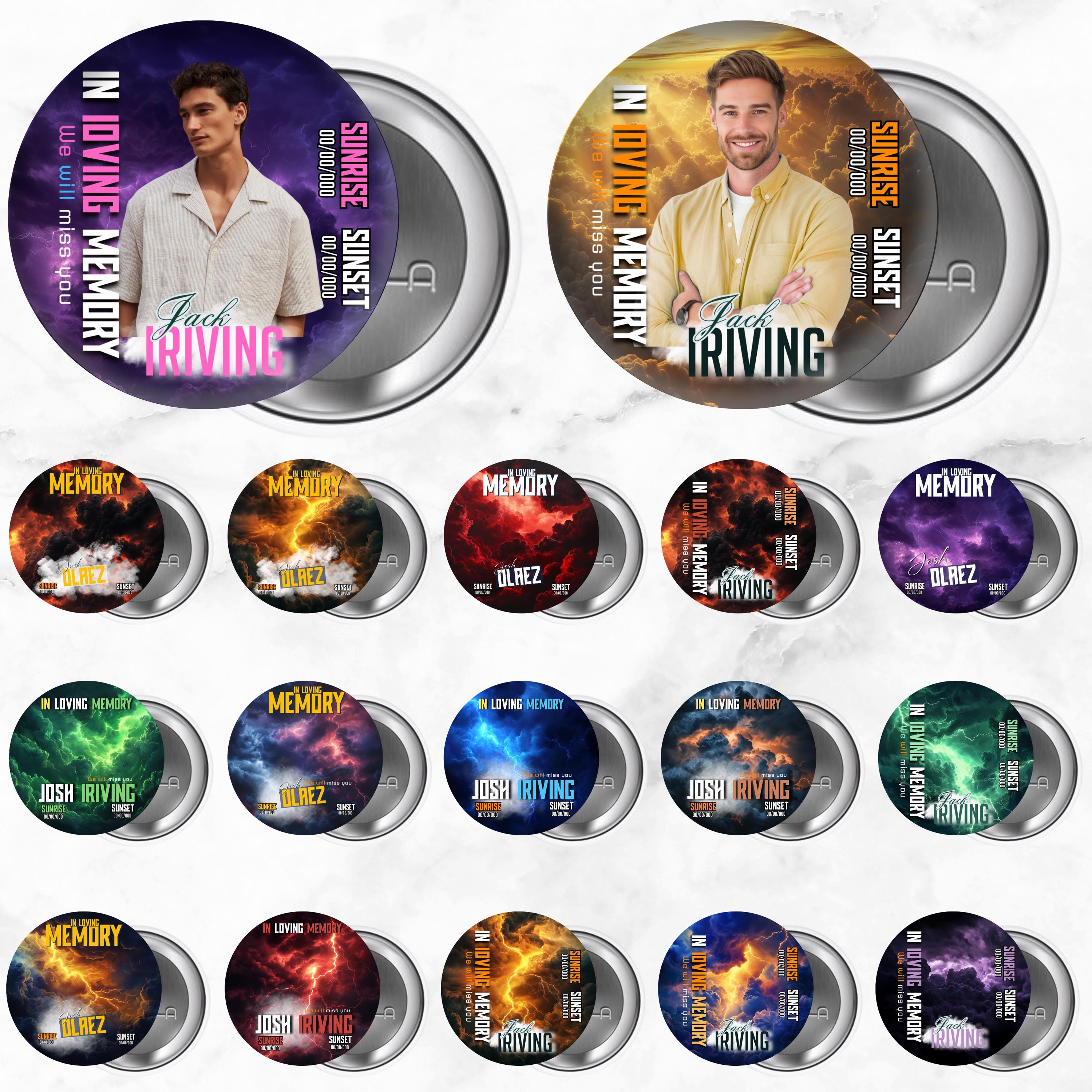 25 In Loving Memory Pin Button Canva Editable Templates, Memorial Pin Button Canva Designs, Funeral Button Favors, Digital Download - Editable Memorial Canva Template