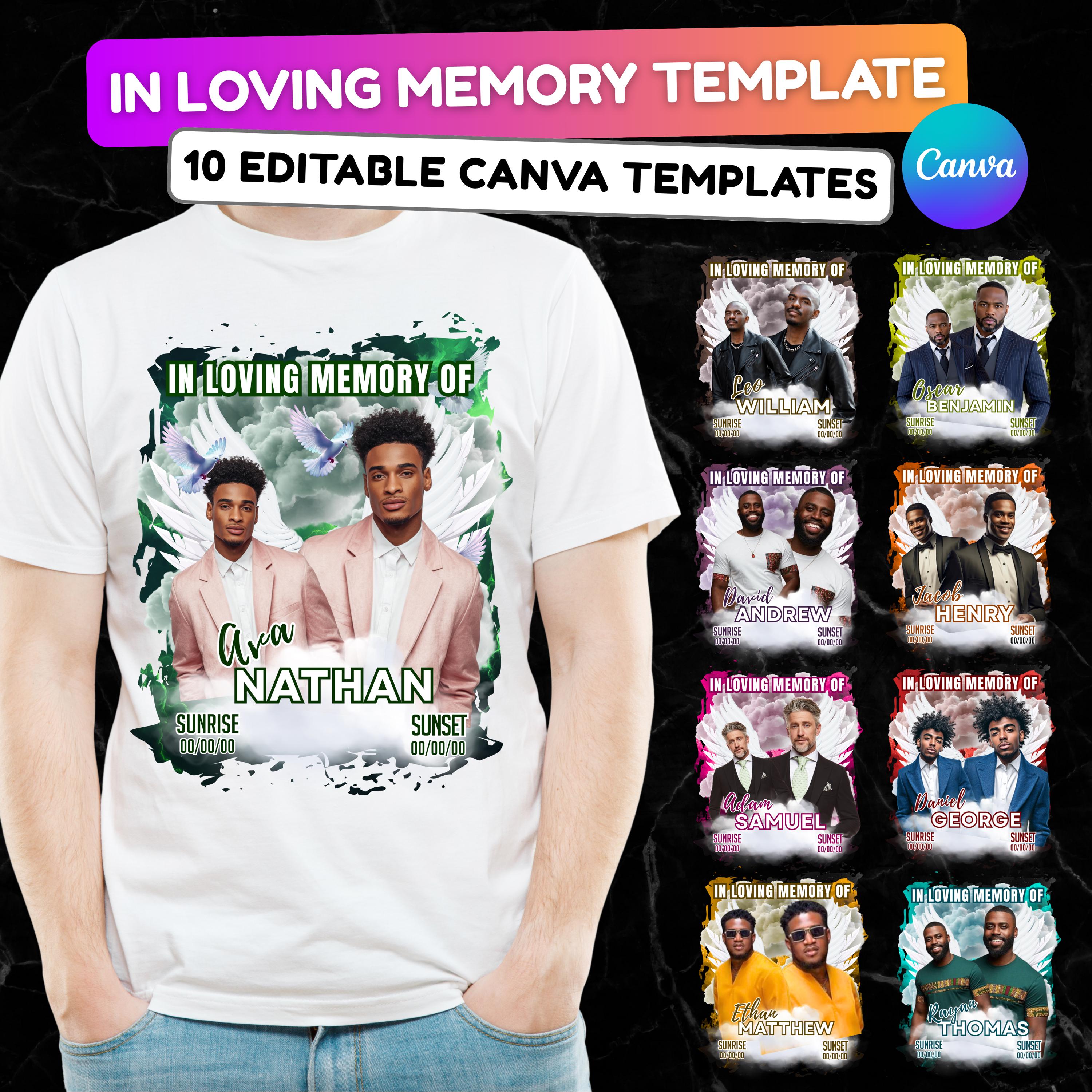 10 Editable Memorial T Shirt Canva Editable Templates, In Loving Memory T Shirt Template, Memorial Canva Template, Remembrance Favor - Editable Memorial Canva Template
