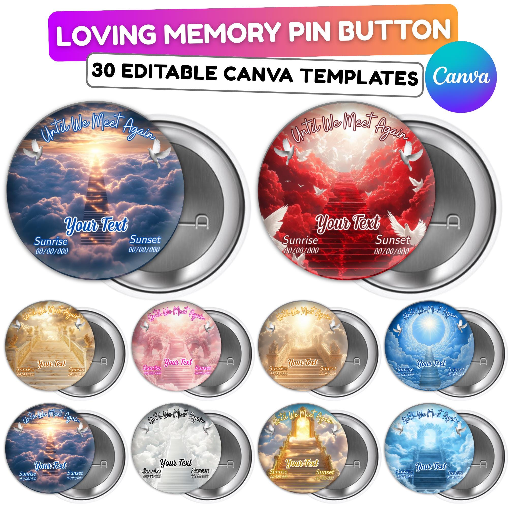 30 Memorial Pin Button Canva Editable Templates, Funeral Button Favors, RIP Templates, Memorial Pin Button Canva Designs, Digital Download - Editable Memorial Canva Template