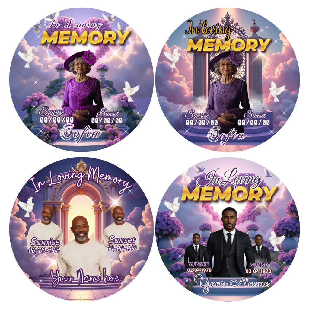 10 In Loving Memory Purple Pin Button Canva Editable Templates Bundle, Memorial Purple Pin Button Canva Designs, Funeral Button Favors - Editable Memorial Canva Template