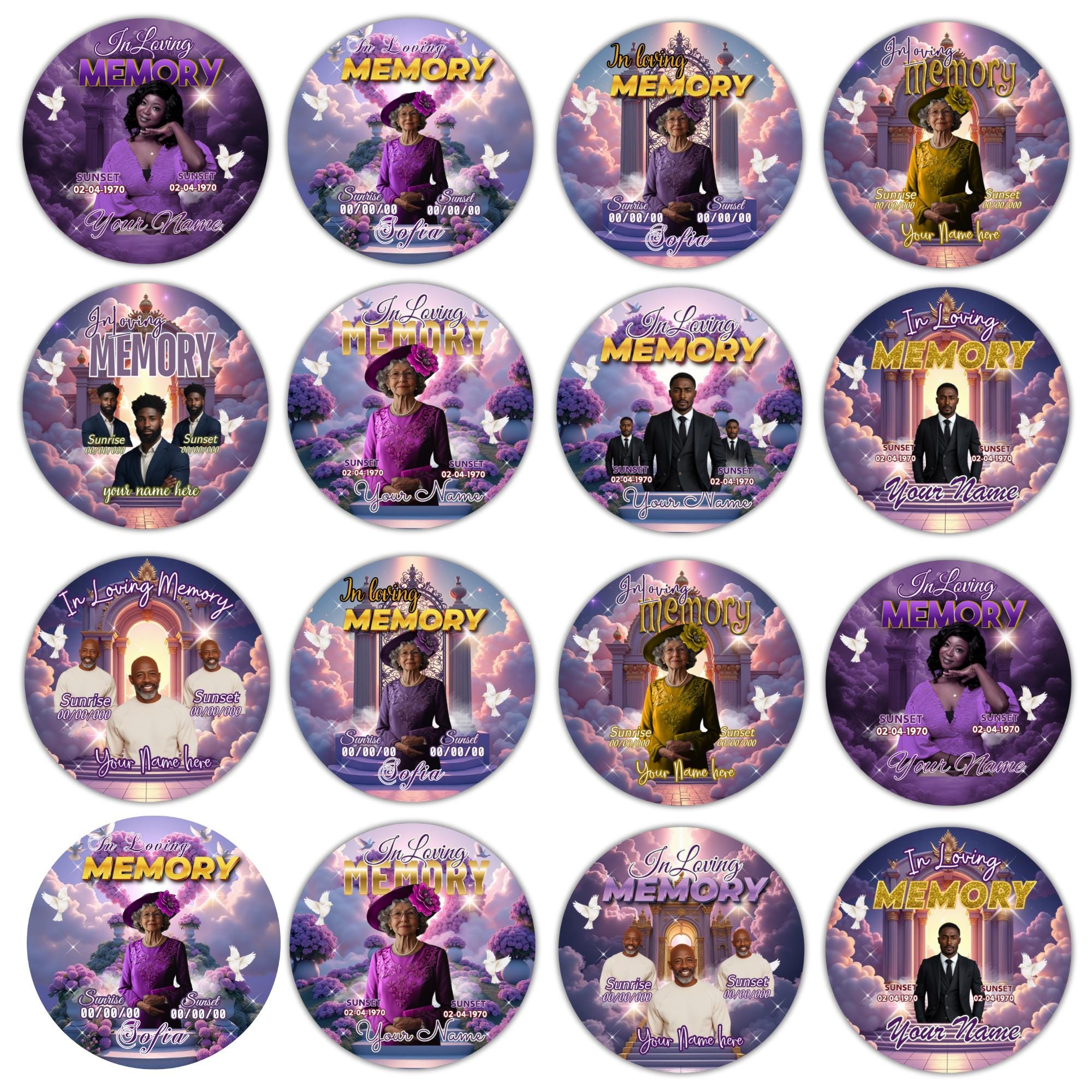 10 In Loving Memory Purple Pin Button Canva Editable Templates Bundle, Memorial Purple Pin Button Canva Designs, Funeral Button Favors - Editable Memorial Canva Template