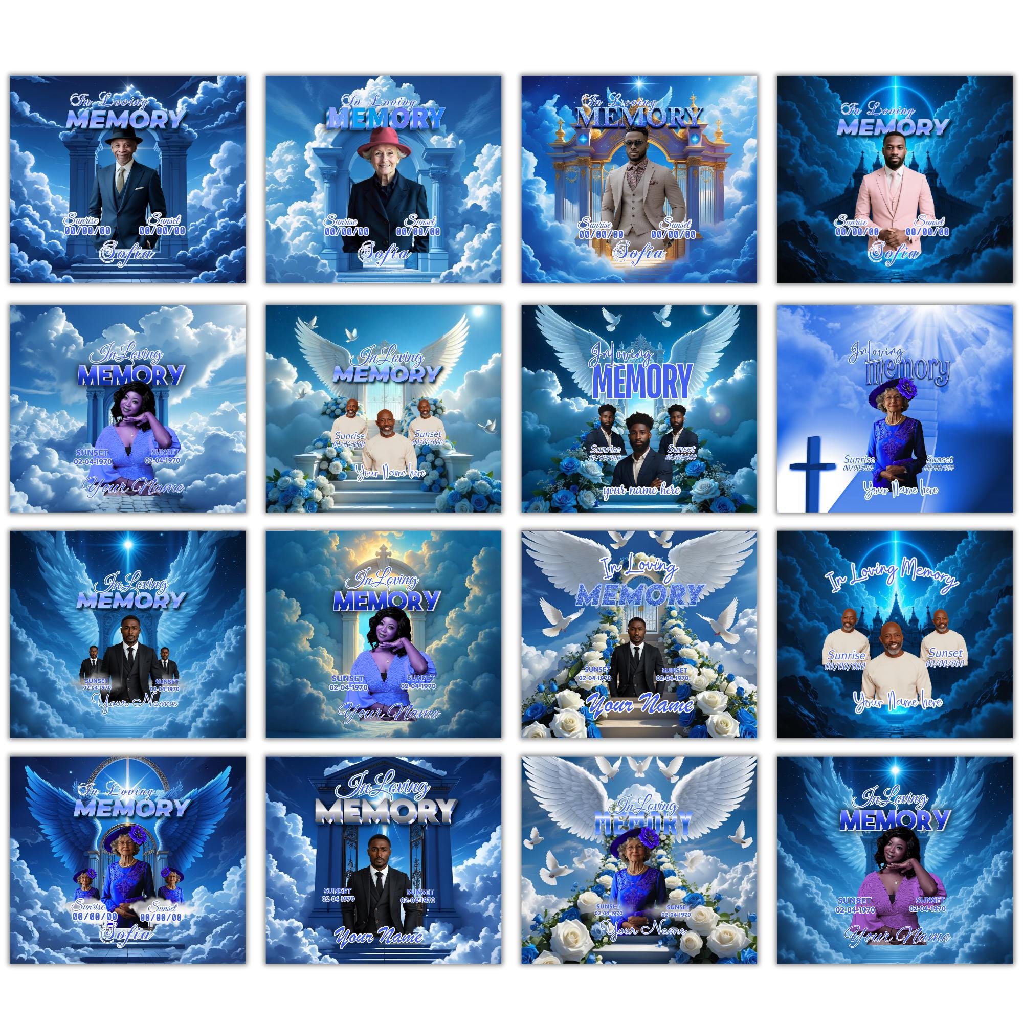 20 Memorial Blue Tumbler Canva Editable Template Bundle, Canva Editable Template, Memorial Blue Tumbler, Add your Own Photo Canva Tumbler - Editable Memorial Canva Template