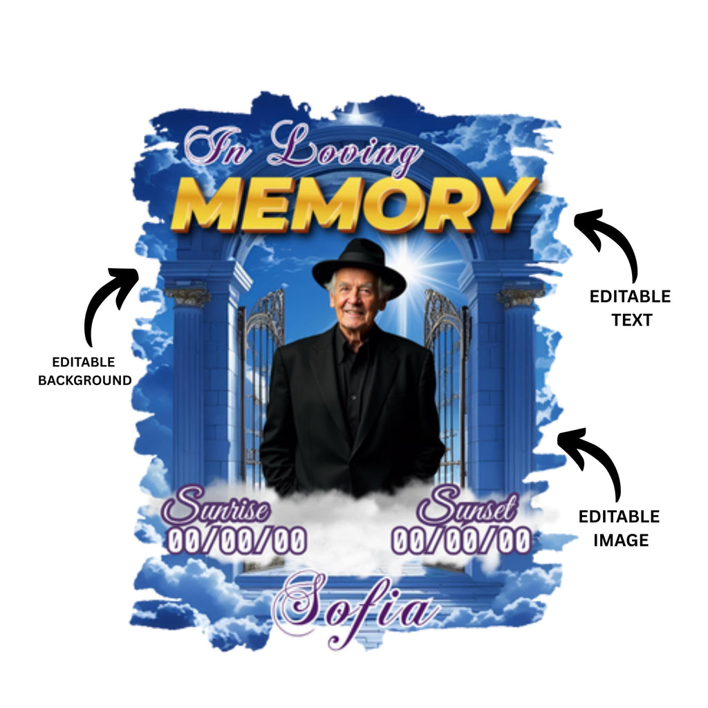 23 In Loving Memory Blue T Shirt Canva Editable Templates, In Loving Memory Templates, Memorial Canva Template, Funeral & Celebration - Editable Memorial Canva Template
