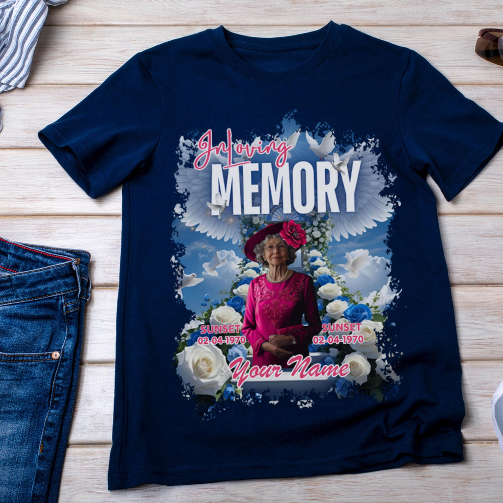 23 In Loving Memory Blue T Shirt Canva Editable Templates, In Loving Memory Templates, Memorial Canva Template, Funeral & Celebration - Editable Memorial Canva Template
