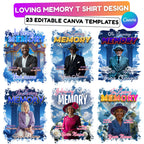 23 In Loving Memory Blue T Shirt Canva Editable Templates, In Loving Memory Templates, Memorial Canva Template, Funeral & Celebration - Editable Memorial Canva Template