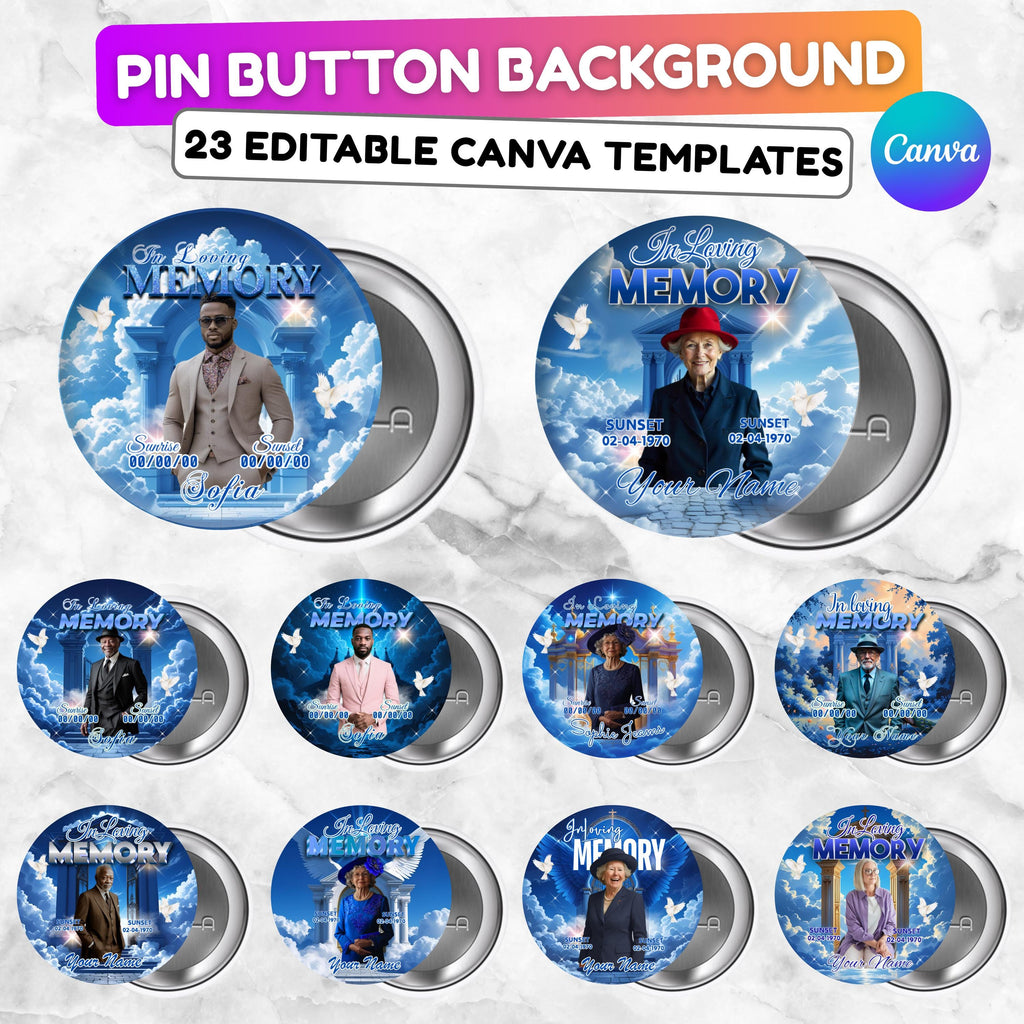 10 In Loving Memory Purple Pin Button Canva Editable Templates Bundle, Memorial Purple Pin Button Canva Designs, Funeral Button Favors - Editable Memorial Canva Template