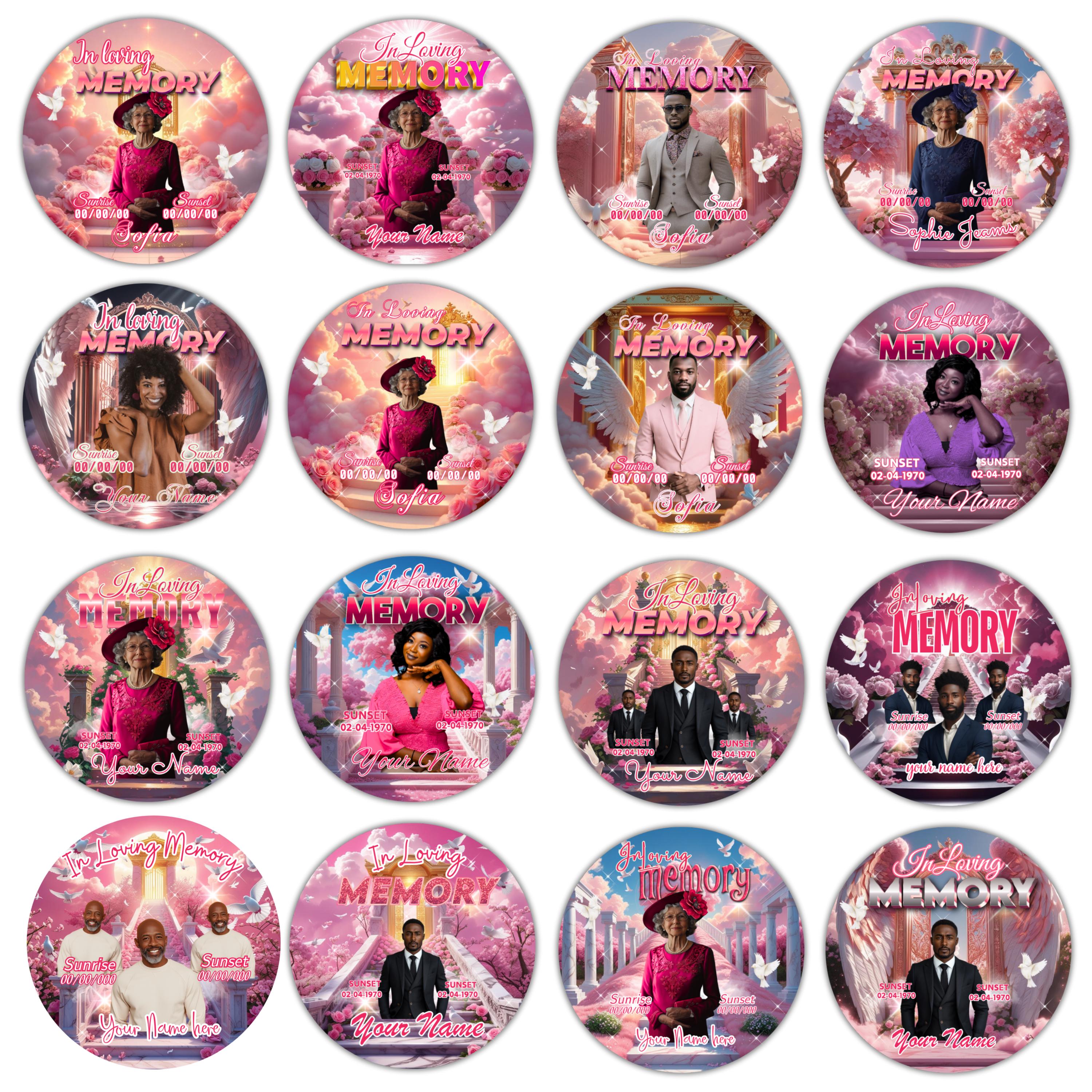 23 In Loving Memory Pink Pin Button Canva Editable Templates, In Loving Memory Templates, Memorial Canva Template, Funeral & Celebration - Editable Memorial Canva Template