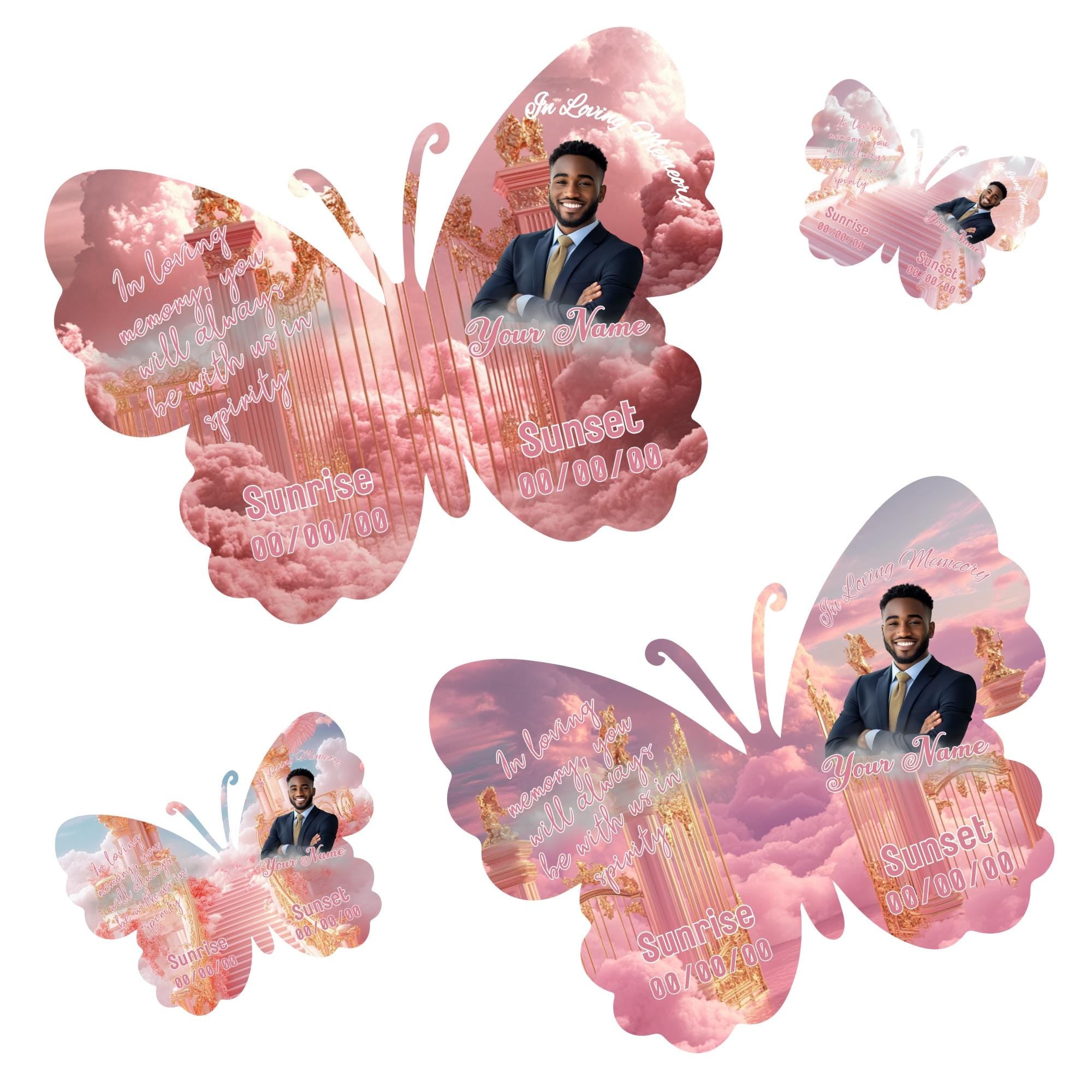 08 Editable Memorial Pink Butterfly Pin Button Template, Pink in loving memory Butterfly Pin Button Template, In Loving Memory Template - Editable Memorial Canva Template