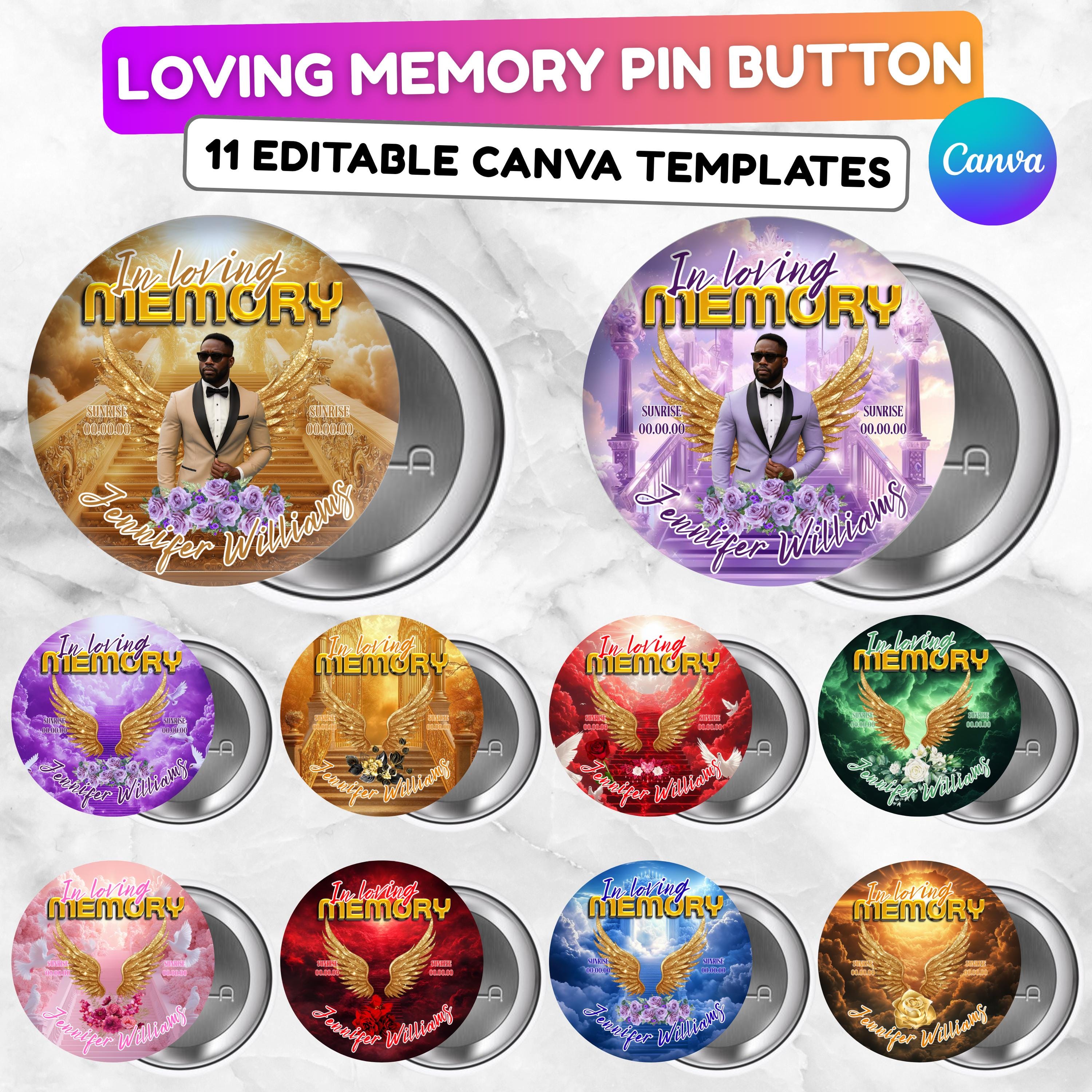 11 In Loving Memory Pin Button Canva Editable Templates, Memorial Pin Button Canva Designs, Rest in Peace Button, Digital Download - Editable Memorial Canva Template