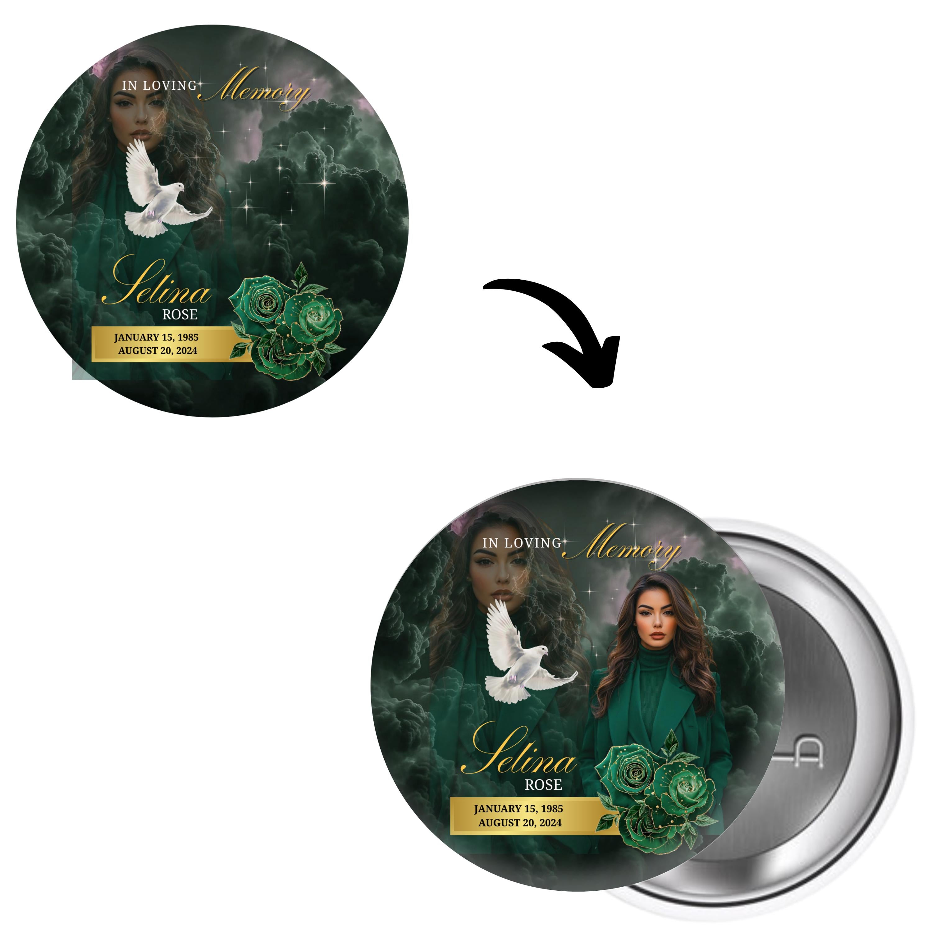 10 Long Live Pin Button Canva Editable Templates, Long Live Pin Button Canva Designs, Funeral Pin Button Template, Digital Download - Editable Memorial Canva Template