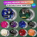 10 Long Live Pin Button Canva Editable Templates, Long Live Pin Button Canva Designs, Funeral Pin Button Template, Digital Download - Editable Memorial Canva Template