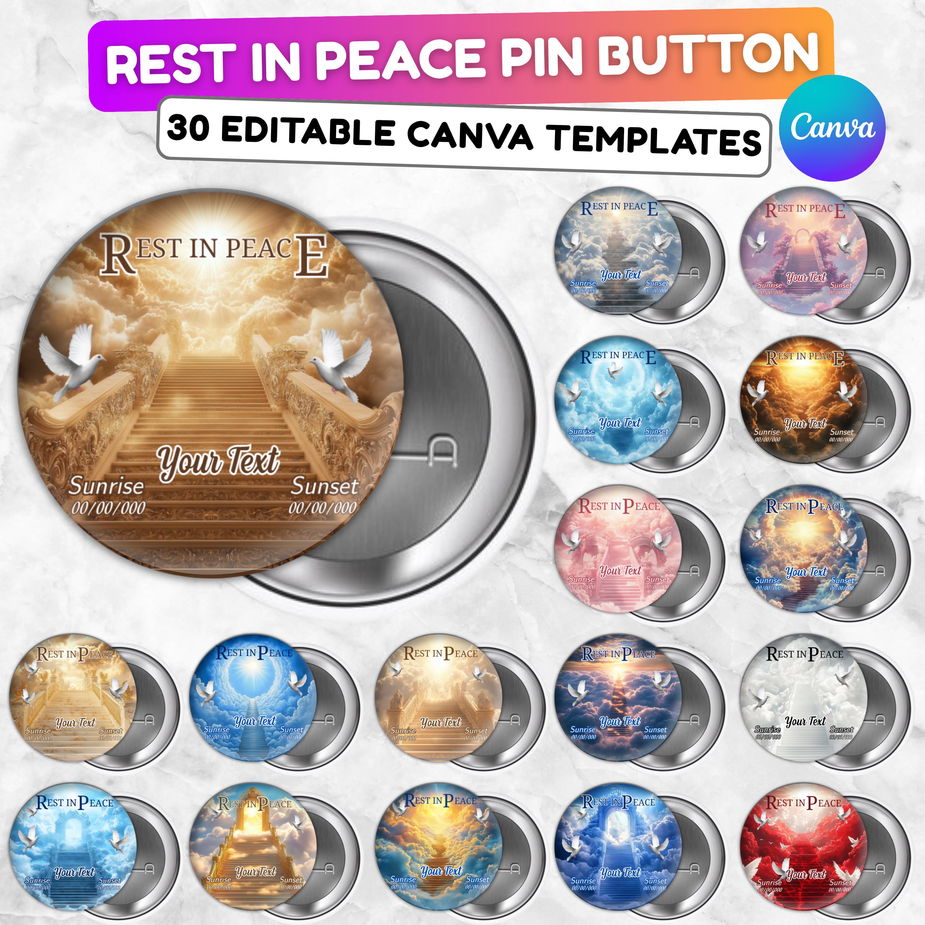 30 Rest in Peace Pin Button Canva Editable Templates, Memorial Pin Button Canva Designs, In Loving Memory Pin Button, Digital Download - Editable Memorial Canva Template