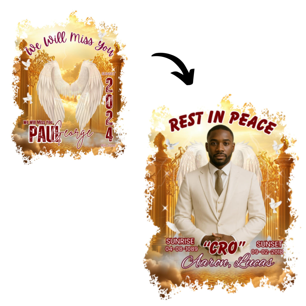 20 In Loving Memory Golden T Shirt Canva Editable Template, Forever In My Heart, Memorial Shirt Canva Template, Rest In Peace Canva Template - Editable Memorial Canva Template