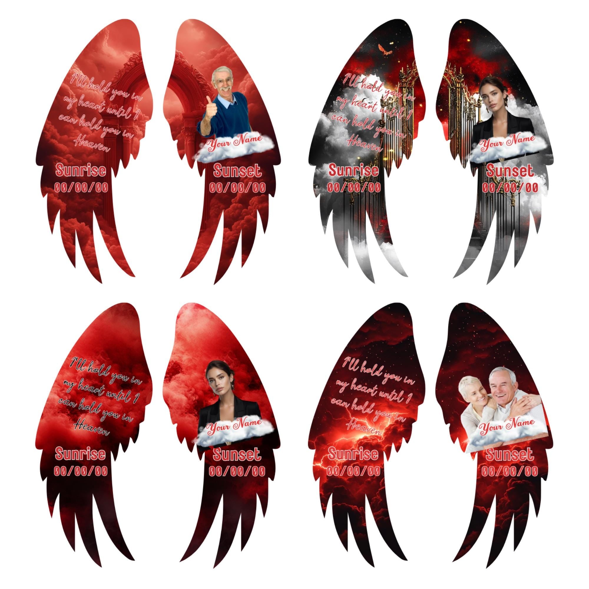 10 Editable Memorial Red Wings Pin button Template, Funeral Button Favor, In Loving Memory Canva Template, Memorial Wings Pin Canva Template - Editable Memorial Canva Template