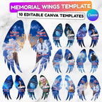 Editable Memorial Blue Wings Pin button Template, Funeral Button Favor, In Loving Memory Canva Template, Memorial Wings Pin Canva Template - Editable Memorial Canva Template