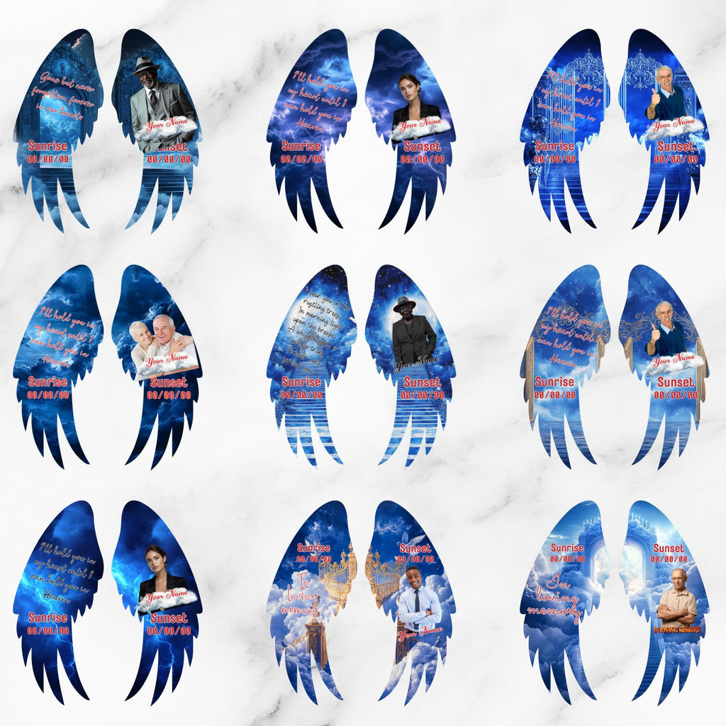 Editable Memorial Blue Wings Pin button Template, Funeral Button Favor, In Loving Memory Canva Template, Memorial Wings Pin Canva Template - Editable Memorial Canva Template