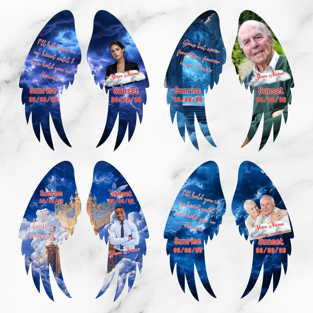 Editable Memorial Blue Wings Pin button Template, Funeral Button Favor, In Loving Memory Canva Template, Memorial Wings Pin Canva Template - Editable Memorial Canva Template