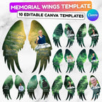 Editable Memorial Green Wings Pin Button Template, Funeral Button Favor, In Loving Memory Canva Template, Memorial Wings Pin Canva Template - Editable Memorial Canva Template