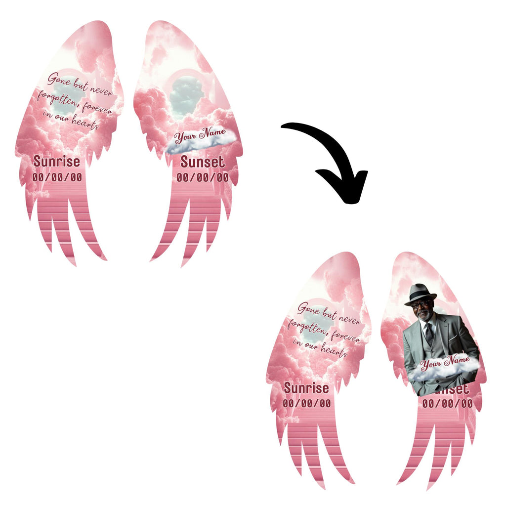 Editable Memorial Pink Wings Pin Button Template, Funeral Button Favor, In Loving Memory Canva Template, Memorial Wings Pin Canva Template - Editable Memorial Canva Template