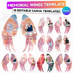 Editable Memorial Pink Wings Pin Button Template, Funeral Button Favor, In Loving Memory Canva Template, Memorial Wings Pin Canva Template - Editable Memorial Canva Template