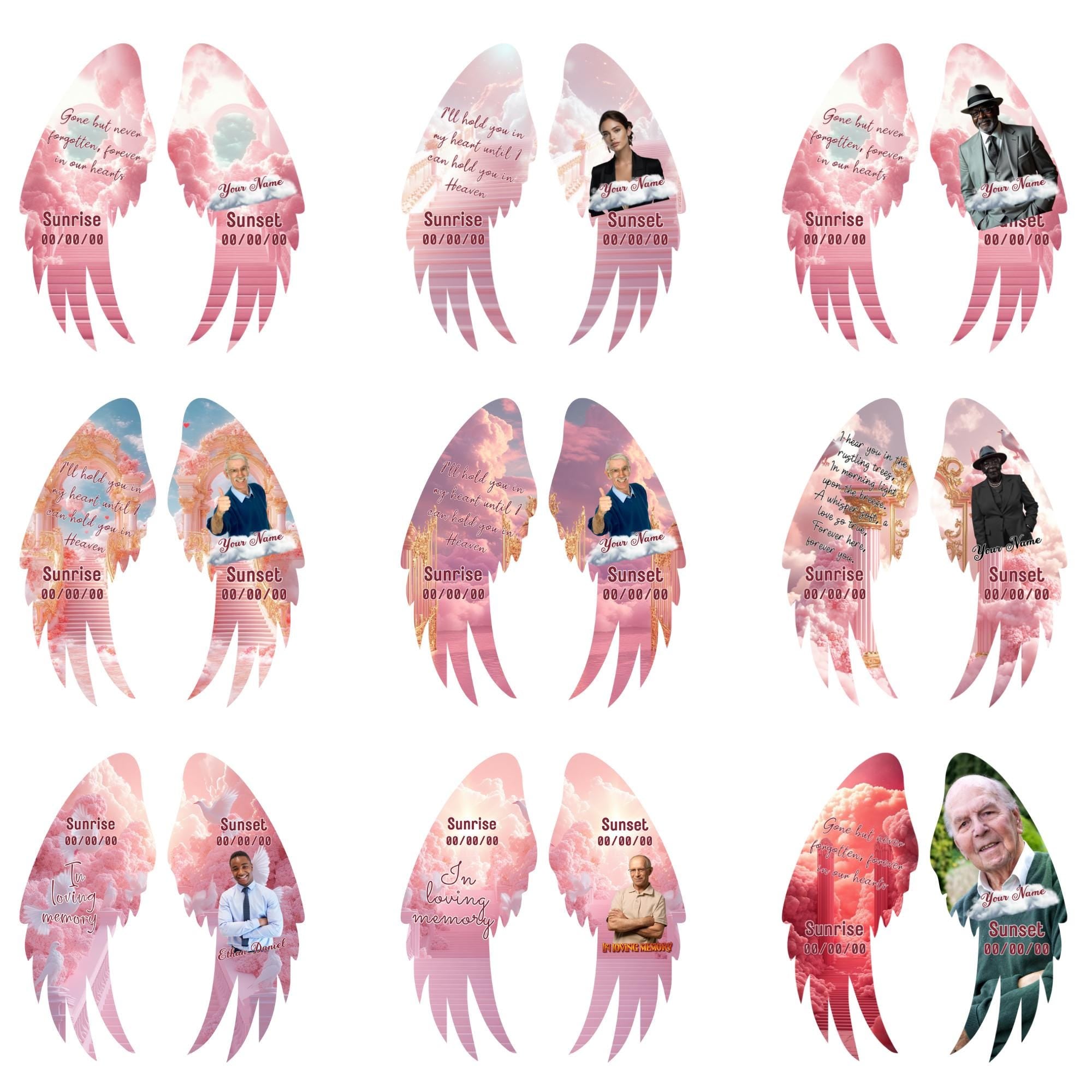 Editable Memorial Pink Wings Pin Button Template, Funeral Button Favor, In Loving Memory Canva Template, Memorial Wings Pin Canva Template - Editable Memorial Canva Template