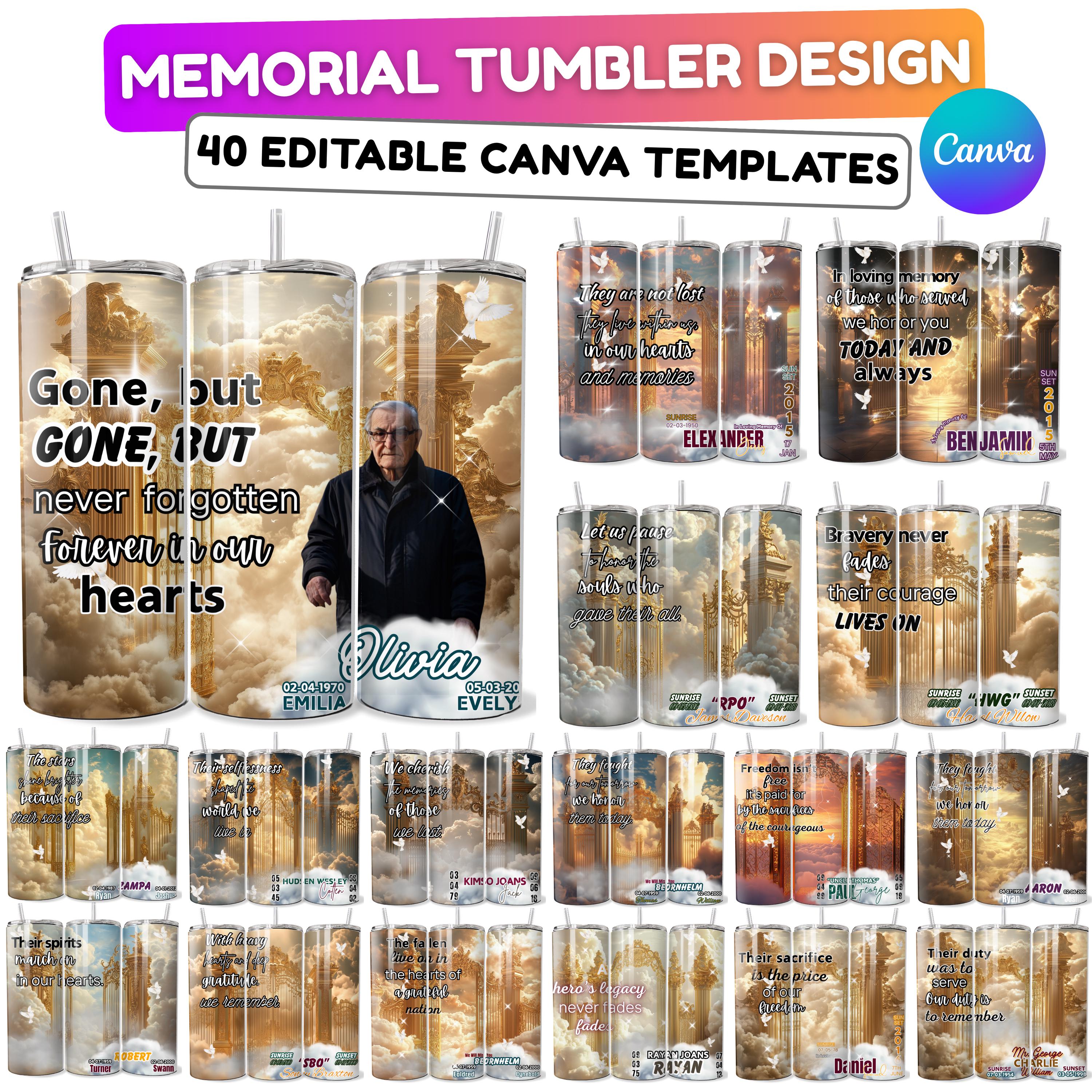 11 In Loving Memory Golden Tumbler Canva Editable Templates, In Loving Memory Template, Memorial Tumbler Canva Template, Funeral Celebration - Editable Memorial Canva Template