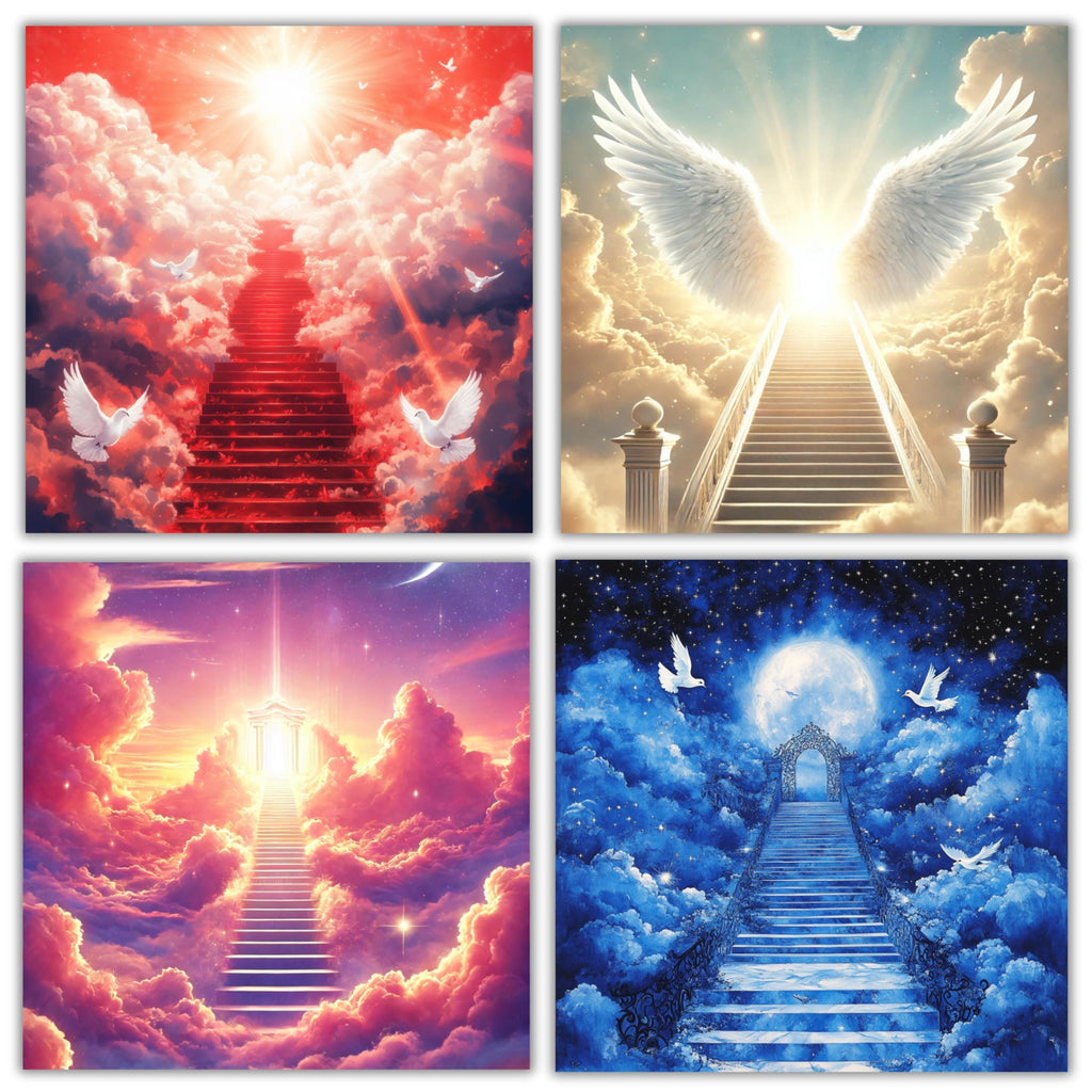 30 Memorial Heaven Backgrounds Png Bundle, Memorial Backgrounds, In Loving Memory Backgrounds, Heaven Stair Steps & Gate, In Loving Memory - Editable Memorial Canva Template