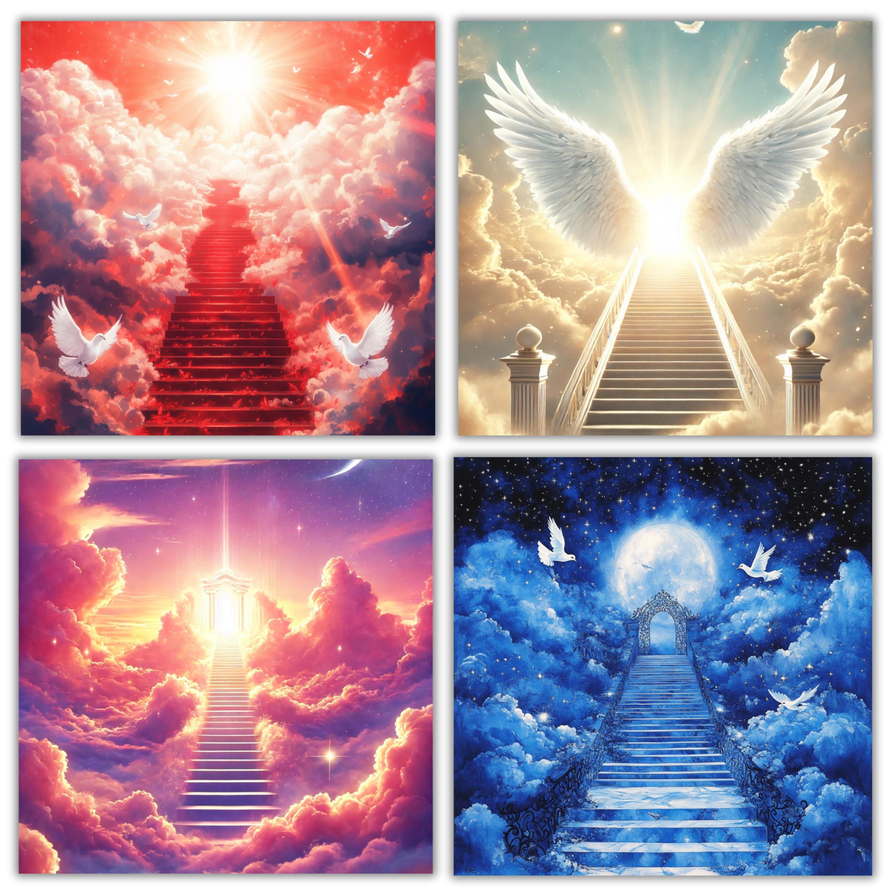 30 Memorial Heaven Backgrounds Png Bundle, Memorial Backgrounds, In Loving Memory Backgrounds, Heaven Stair Steps & Gate, In Loving Memory - Editable Memorial Canva Template