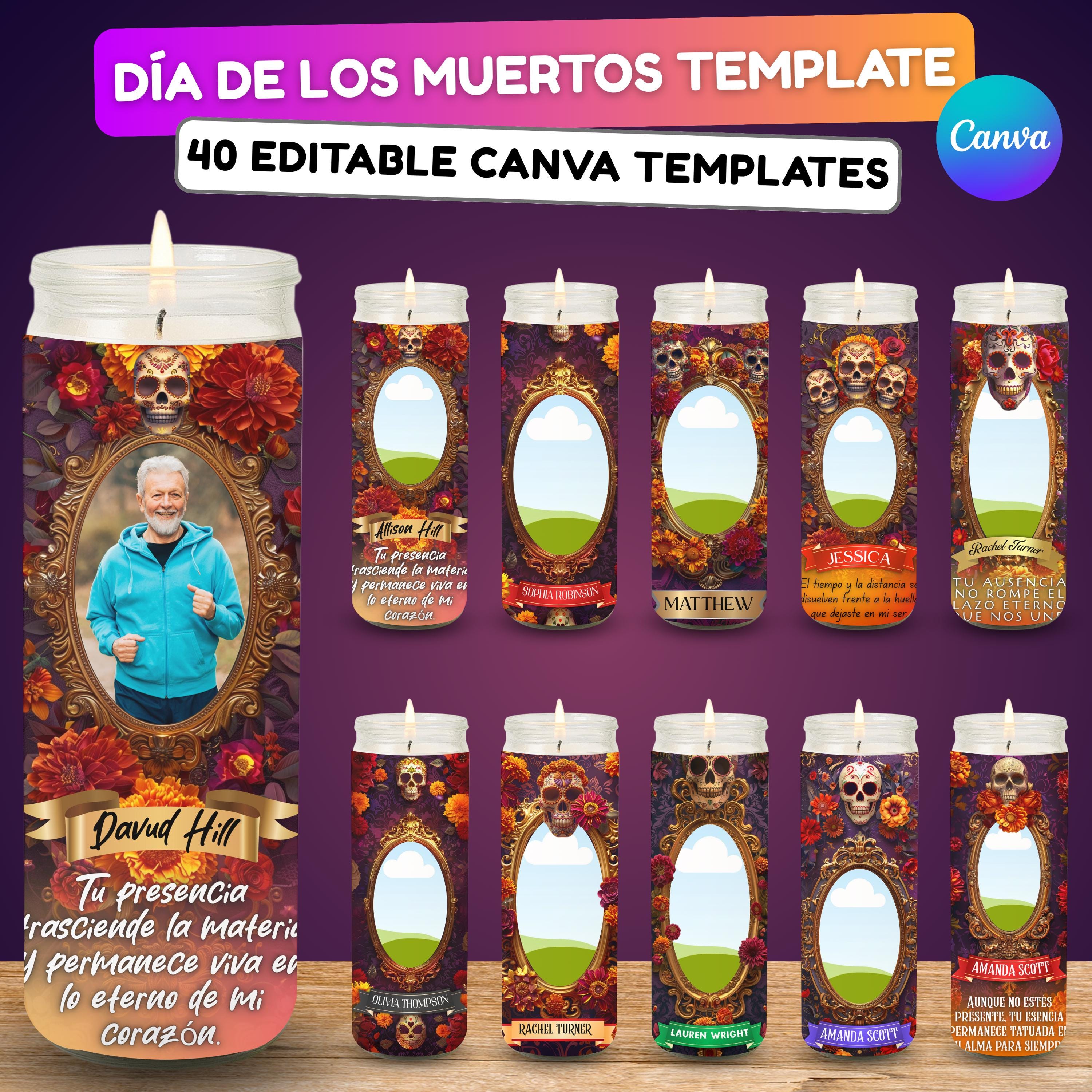40 Día De Los Muertos Candle Labels Editable Templates, Dia de los Muertos Altar Decor Stickers, Velas Etiquetas, Digital Download - Editable Memorial Canva Template