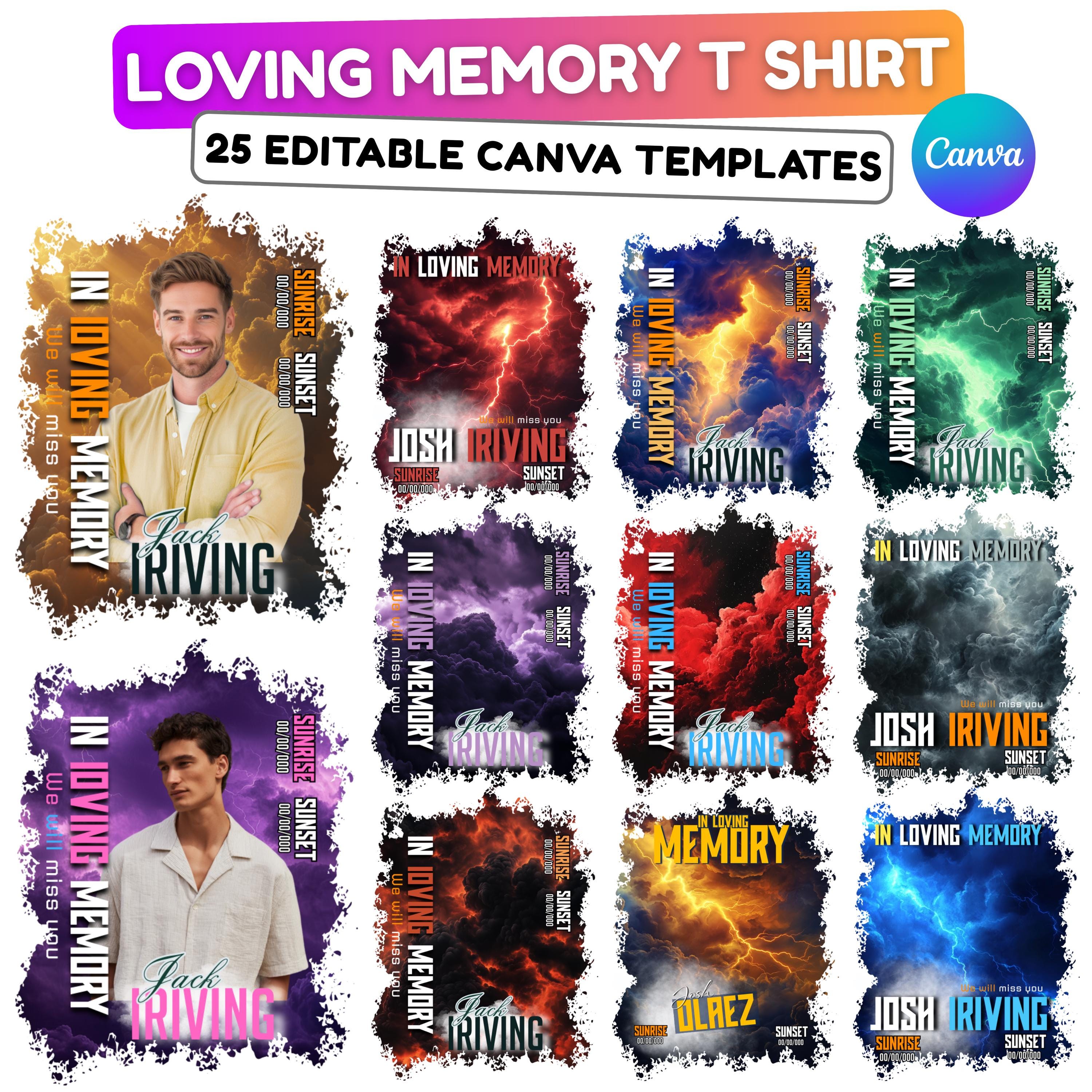 25 In Loving Memory T Shirt Canva Editable Templates, In Loving Memory Templates, Memorial Canva Template, Funeral & Celebration of Life - Editable Memorial Canva Template