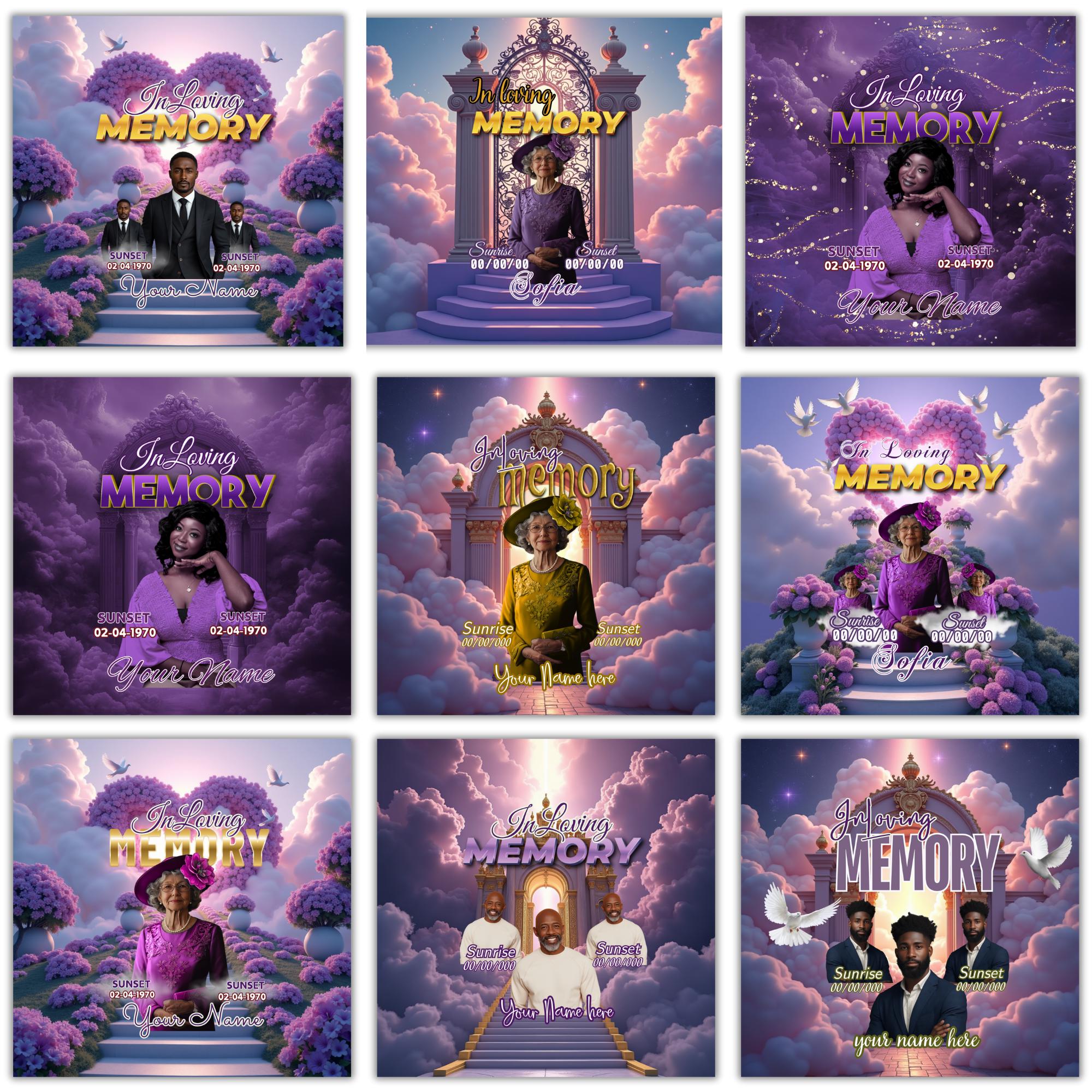20 Memorial Purple Tumbler Canva Editable Templates, In Loving Memory Canva Editable Template, Memorial Purple Tumbler, Add your Own Photo - Editable Memorial Canva Template