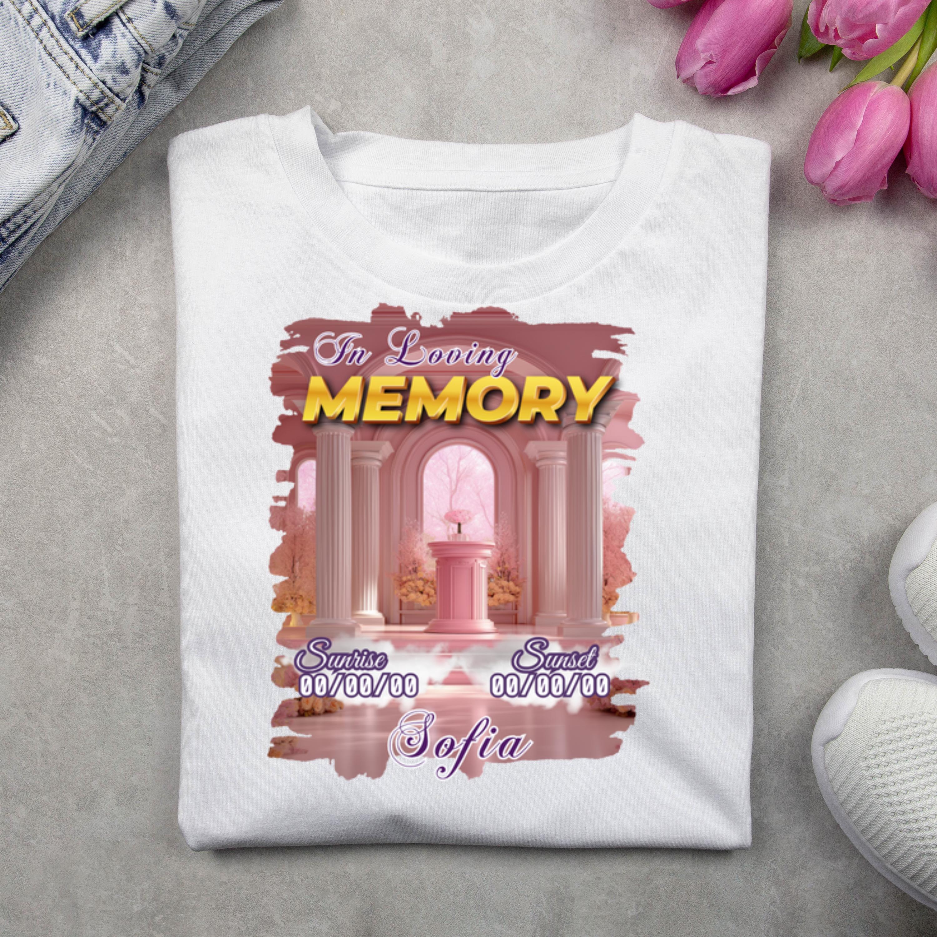 23 In Loving Memory Pink T Shirt Canva Editable Templates, In Loving Memory Templates, Memorial Canva Template, Funeral & Celebration - Editable Memorial Canva Template