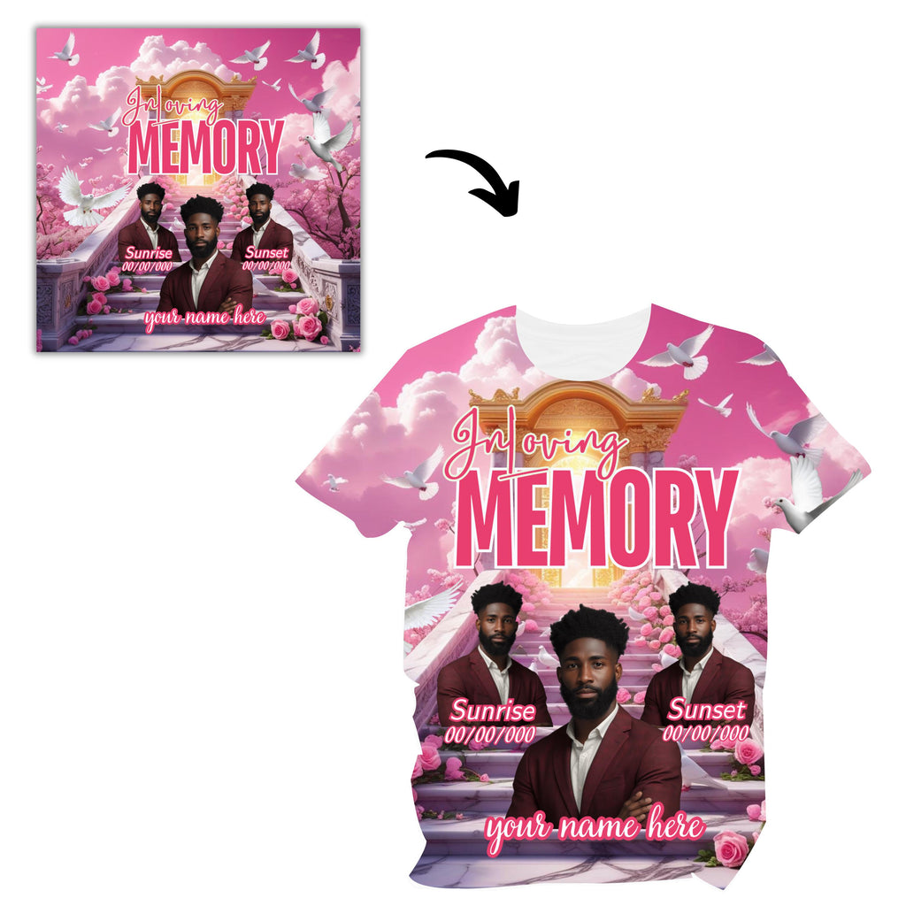 20 In Loving Memory Pink Canva Editable All Over T Shirt Templates, In Loving Memory Template, Rest in Peace, Memorial Editable Shirt Design - Editable Memorial Canva Template
