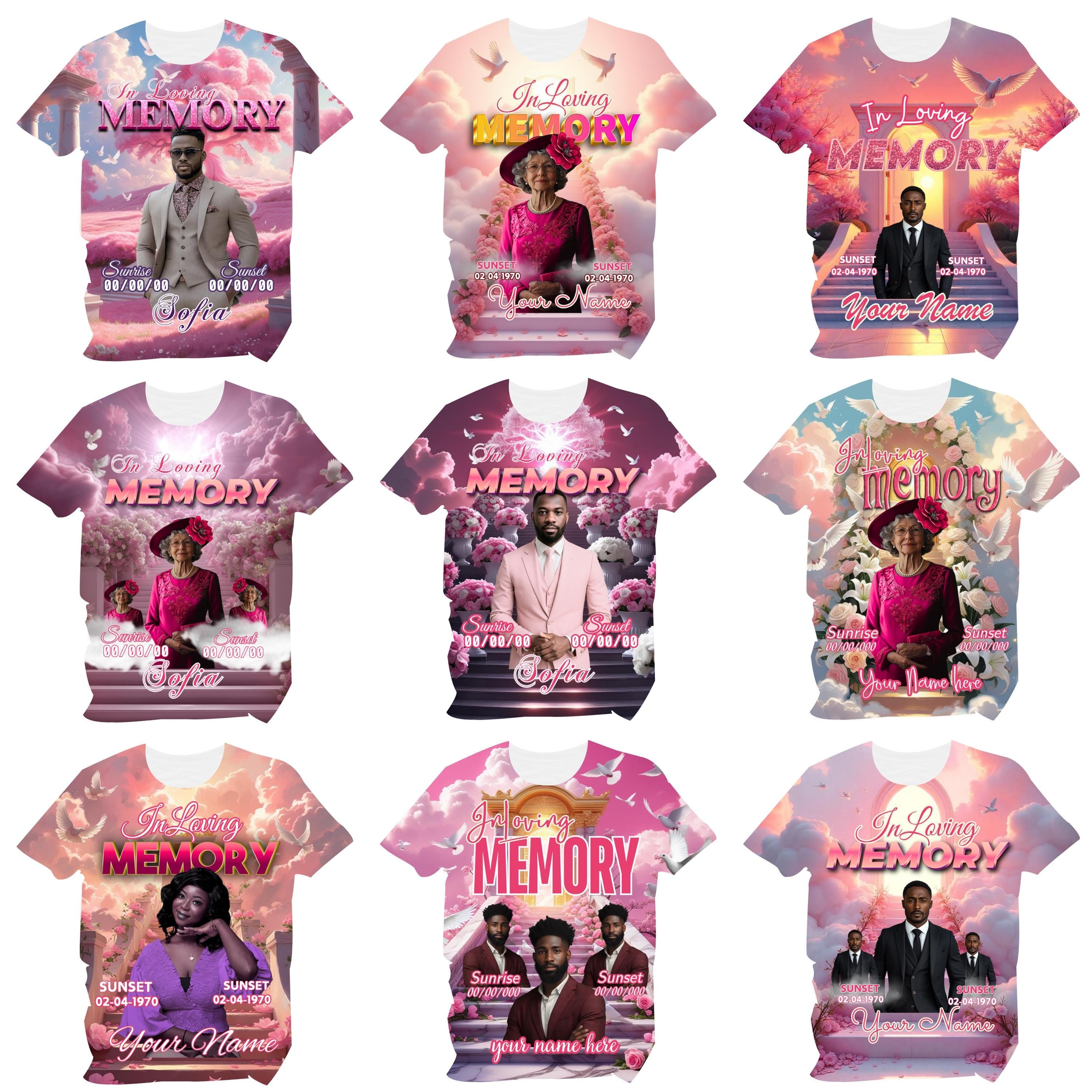 20 In Loving Memory Pink Canva Editable All Over T Shirt Templates, In Loving Memory Template, Rest in Peace, Memorial Editable Shirt Design - Editable Memorial Canva Template