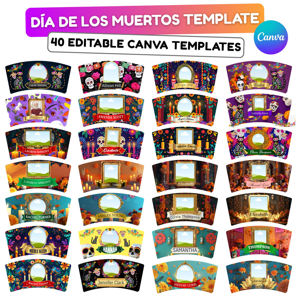 40 Día De Los Muertos Cup Labels Editable Templates, Dia de los Muertos Cup Altar Decor Stickers, Velas Etiquetas, Digital Download - Editable Memorial Canva Template