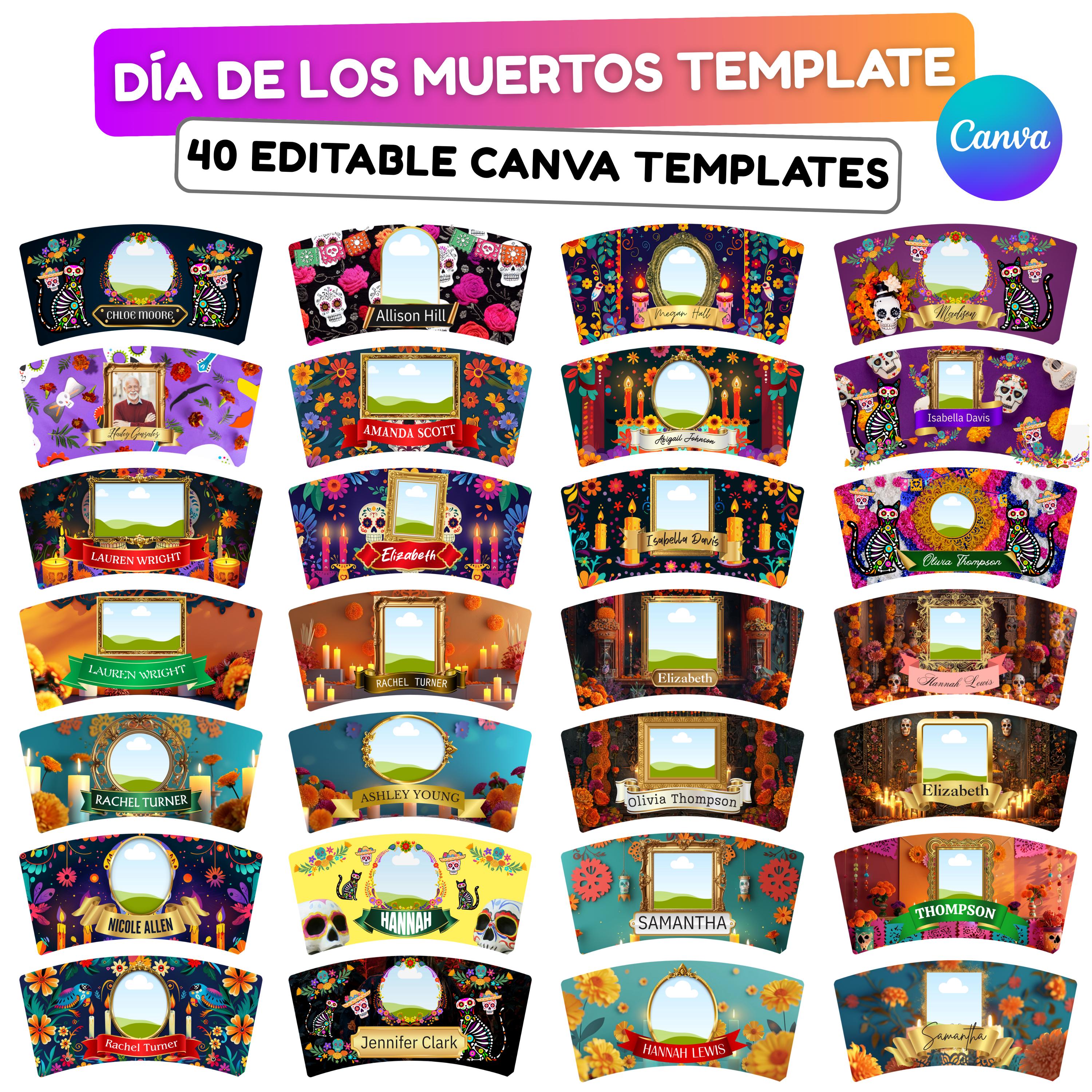 40 Día De Los Muertos Cup Labels Editable Templates, Dia de los Muertos Cup Altar Decor Stickers, Velas Etiquetas, Digital Download - Editable Memorial Canva Template