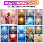 30 Memorial Heaven Backgrounds Png Bundle, Memorial Backgrounds, In Loving Memory Backgrounds, Heaven Stair Steps & Gate, Rest In Peace - Editable Memorial Canva Template