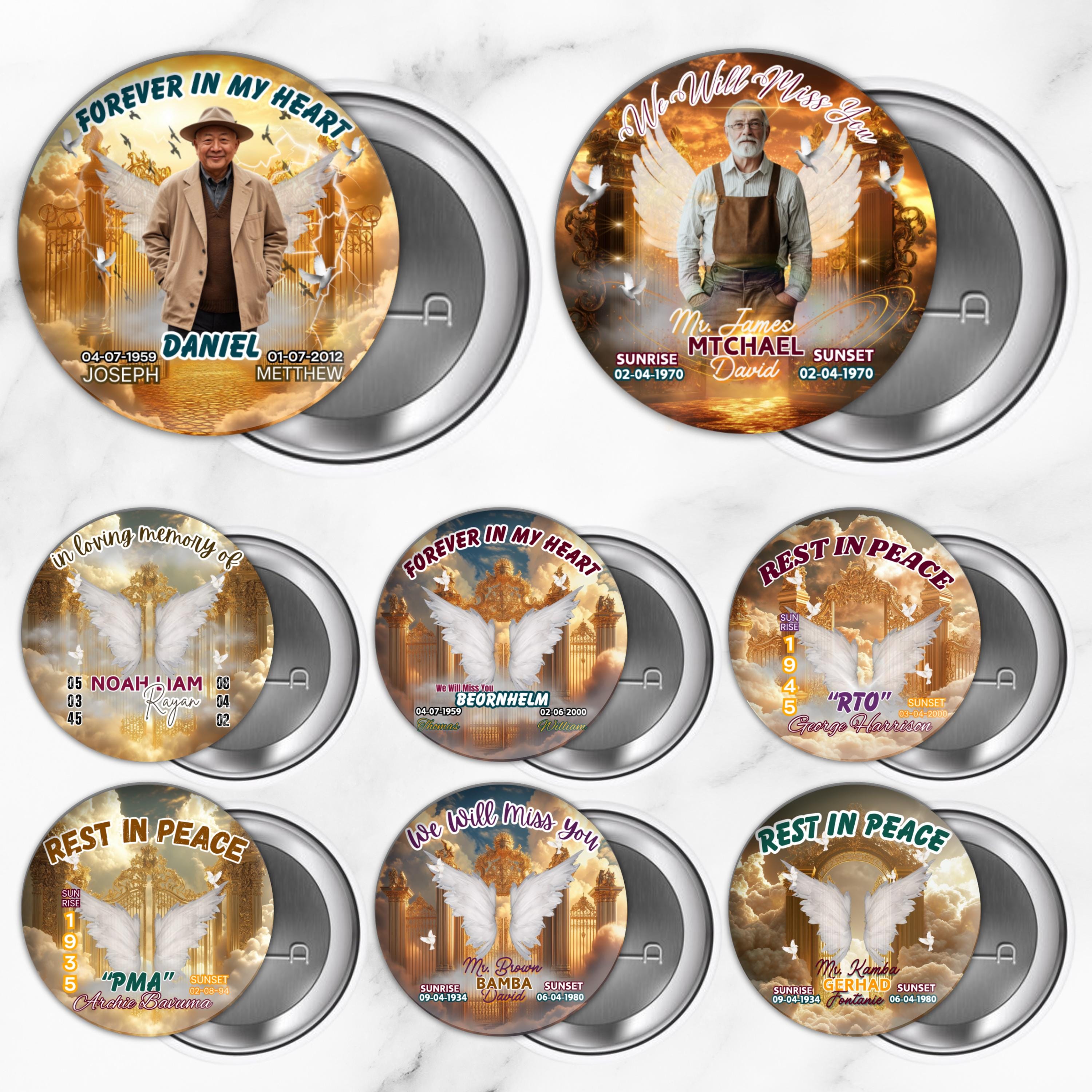 40 In Loving Memory Golden Pin Button Canva Editable Templates, Memorial Pin Button Canva Design, Rest in Peace Pin Button, Digital Download - Editable Memorial Canva Template