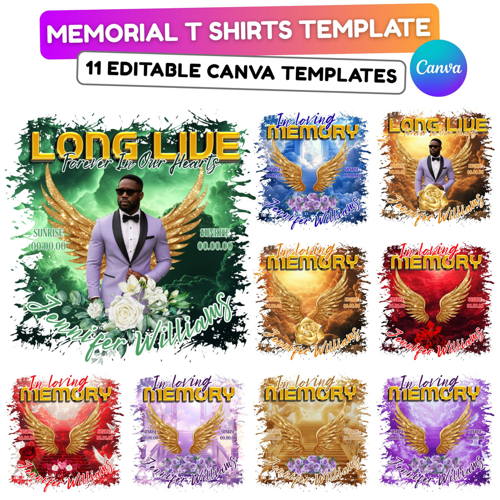 11 Long Live Memorial T Shirt Canva Editable Templates, In Loving Memory Templates, Memorial Canva Template, Funeral & Celebration of Life - Editable Memorial Canva Template