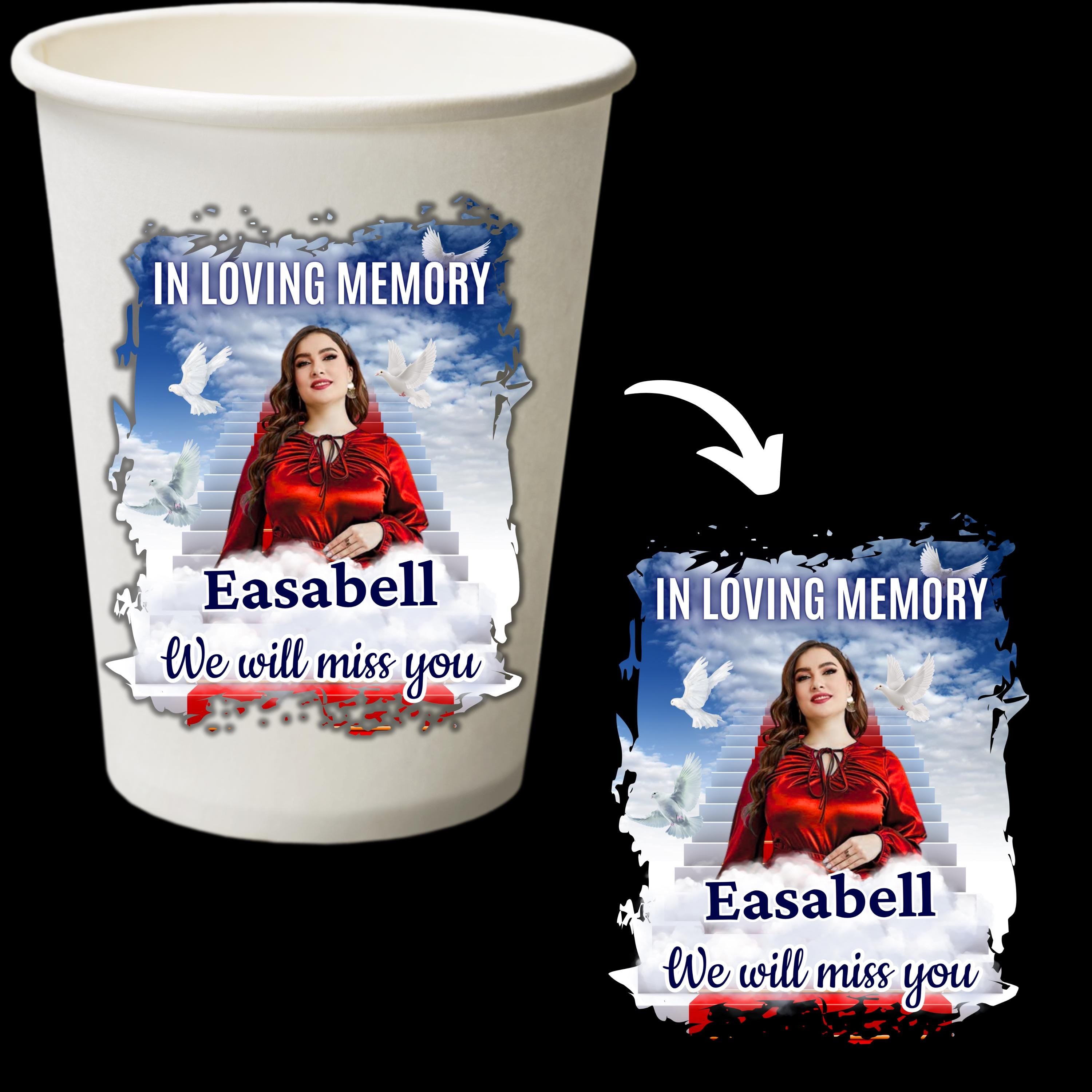 10 In Loving Memory Editable Template, Memorial Styrofoam Cup Design, Mug Sticker Template, Customize Party T Shirts - Editable Memorial Canva Template
