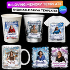 10 In Loving Memory Editable Template, Memorial Styrofoam Cup Design, Mug Sticker Template, Customize Party T Shirts - Editable Memorial Canva Template