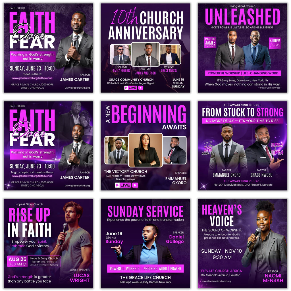 15 Church Worship Flyer Canva Editable Template, Sunday Service Church Flyer, Religious Event Flyer, Praise and Worship, Christian Church - Editable Memorial Canva Template