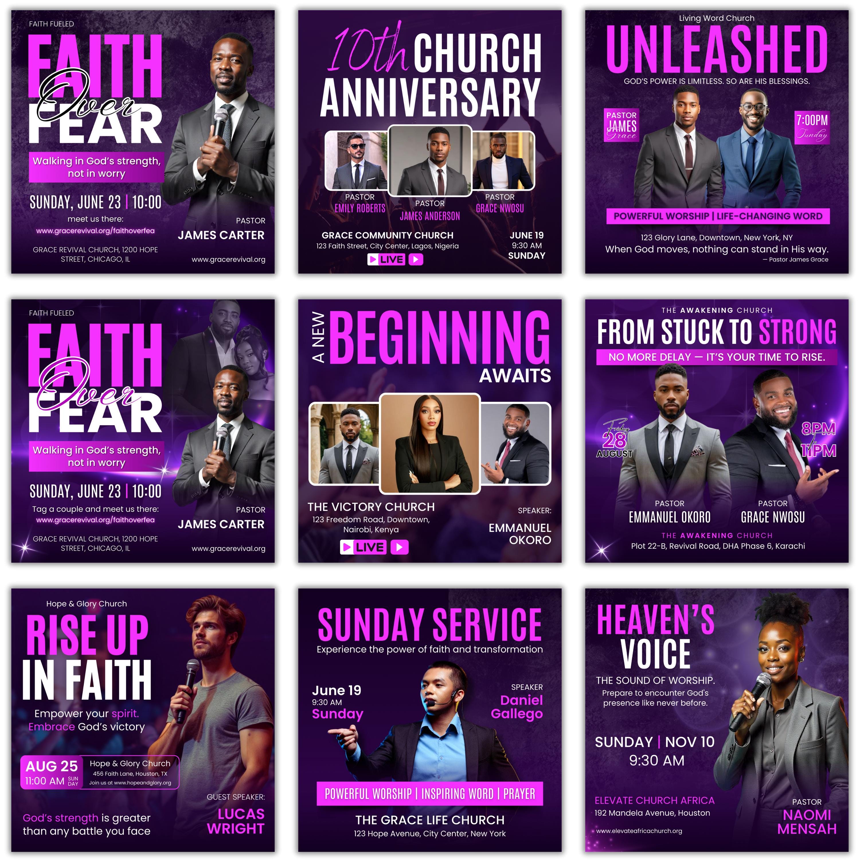 15 Church Worship Flyer Canva Editable Template, Sunday Service Church Flyer, Religious Event Flyer, Praise and Worship, Christian Church - Editable Memorial Canva Template