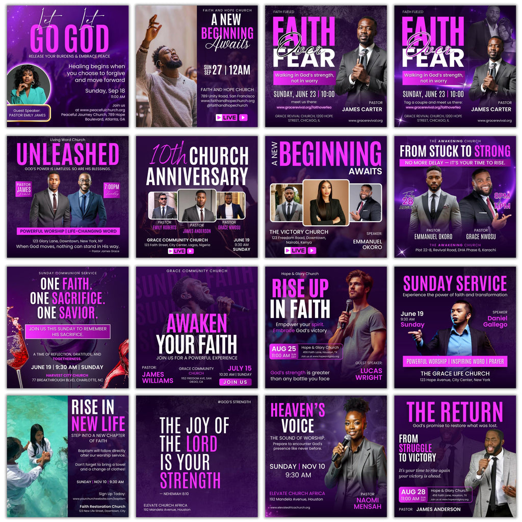 15 Church Worship Flyer Canva Editable Template, Sunday Service Church Flyer, Religious Event Flyer, Praise and Worship, Christian Church - Editable Memorial Canva Template