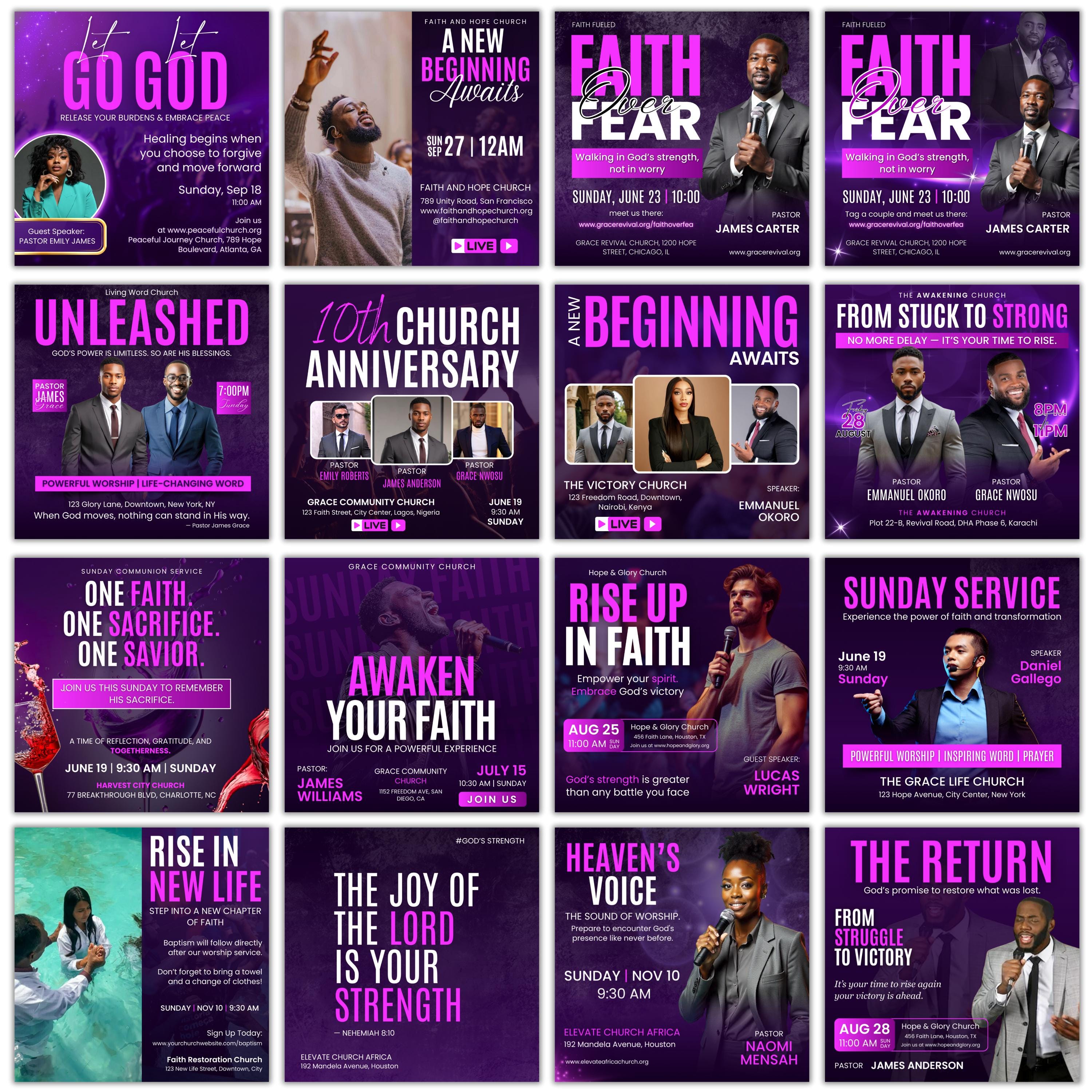 15 Church Worship Flyer Canva Editable Template, Sunday Service Church Flyer, Religious Event Flyer, Praise and Worship, Christian Church - Editable Memorial Canva Template