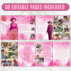 08 Pages Pink Funeral Program Template, Bi-Fold Funeral Program, Obituary Celebration Of Life Program, Digital Download - Editable Memorial Canva Template