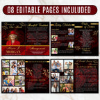 08 Pages Red Funeral Program Template, Bi-Fold Funeral Program, Obituary Celebration Of Life Program, Digital Download - Editable Memorial Canva Template