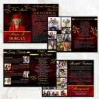 08 Pages Red Funeral Program Template, Bi-Fold Funeral Program, Obituary Celebration Of Life Program, Digital Download - Editable Memorial Canva Template
