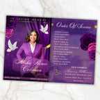 08 Pages Purple Funeral Program Template, Bi-Fold Funeral Program, Obituary Celebration Of Life Program, Digital Download - Editable Memorial Canva Template
